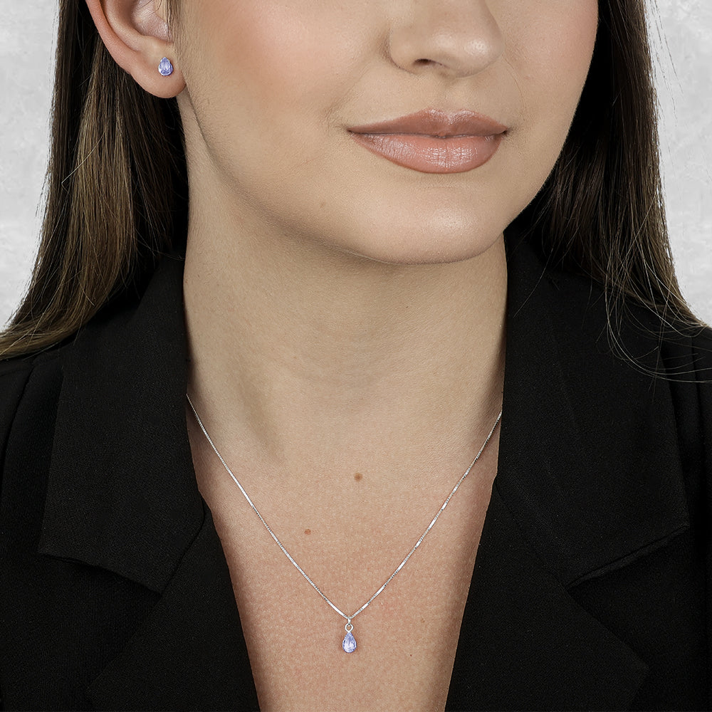 Conjunto de Gota Roxa em Zircônia Prata 925 - Galeria